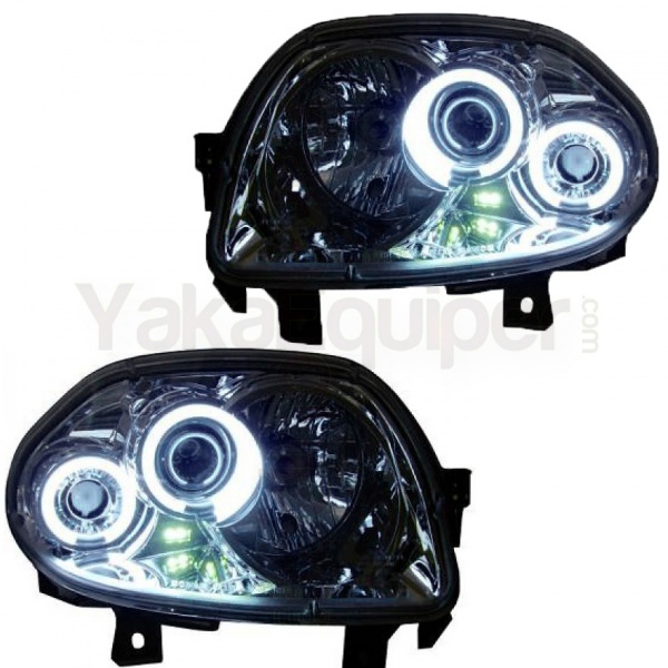 2 Phares avant Renault Clio 2 98-01 Angel Eyes CCFL - Chrome
