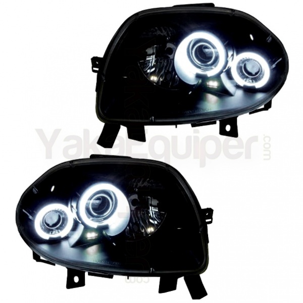 2 Phares avant Renault Clio 2 98-01 Angel Eyes CCFL - Noir