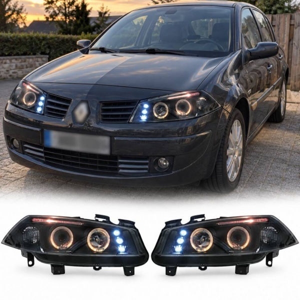 2 Phares avant Renault Megane 2 02-05 Angel Eyes LED - Noir