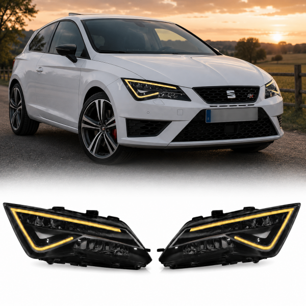 2 Phares avant Seat Leon 5F 12-20 - Full LED DRL - Noir