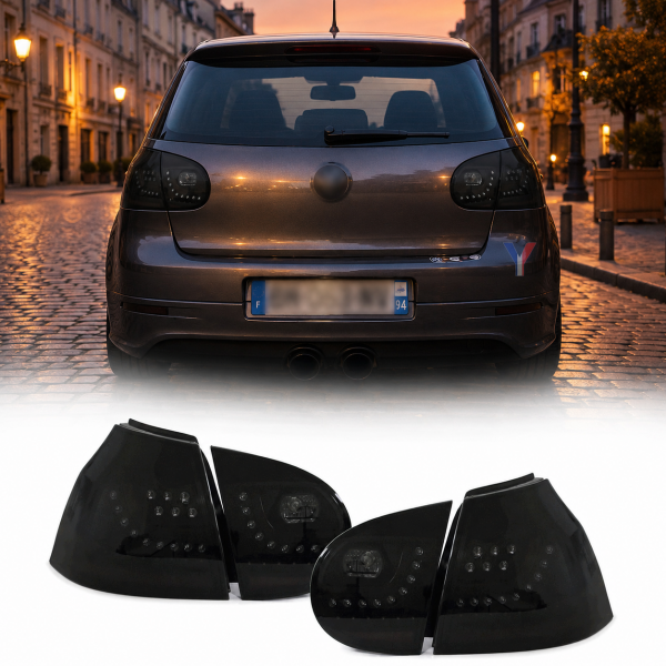 2 Feux arriere VW Golf 5 03-08 LED LTI look G6 - Noir