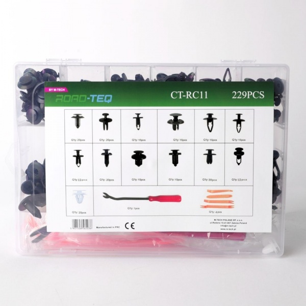 Kit clips de fixation auto Road-Teq 229 pièces avec outils de démontage