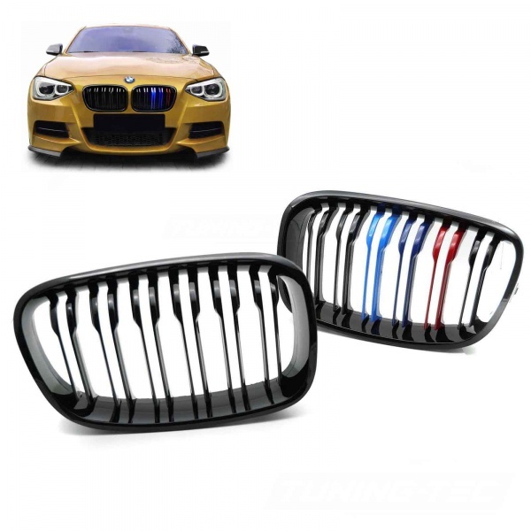Grilles calandres BMW Serie 1 F20 F21 11-14 look couleur M - Noir Brillant