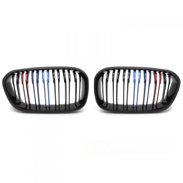 Grilles calandres BMW Serie 1 F20 F21 LCI 15-18 look couleur M - Noir Brillant