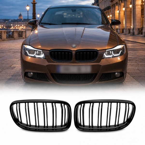 Grilles calandre BMW Serie 3 E90 E91 LCI 08-12 look M3 - Noir Brillant
