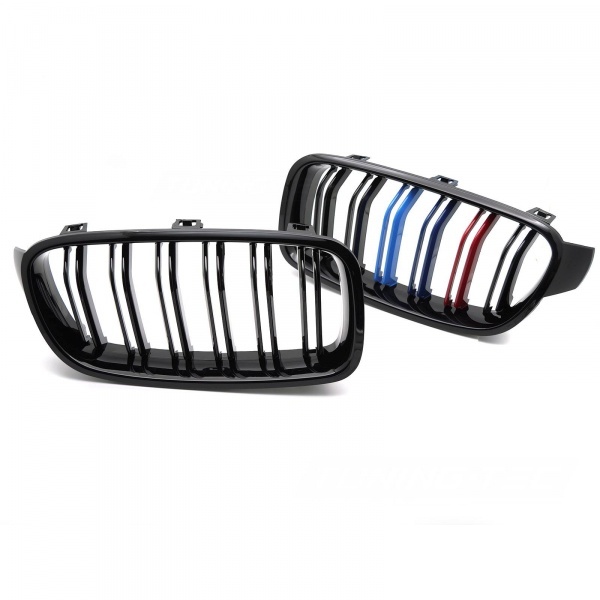 Grilles calandre BMW Serie 3 F30 F31 11-18 look couleur M - Noir Brillant