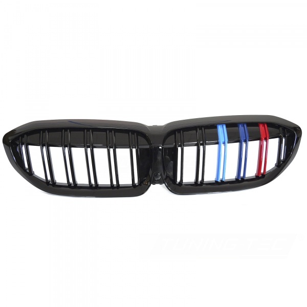 Grilles calandre BMW Serie 3 G20 G21 look couleur M3 - 18-22 - Noir Brillant