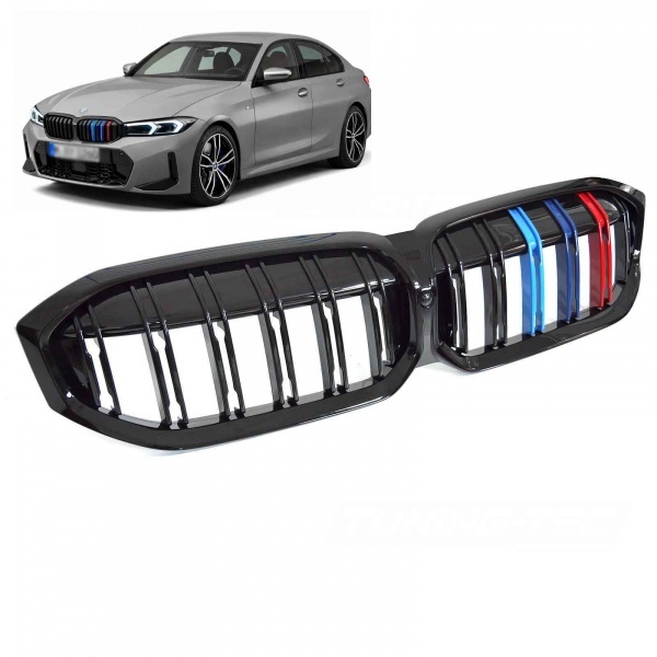Grilles calandre BMW Serie 3 G20 G21 LCI look couleur M3 - 22-25 - Noir Brillant
