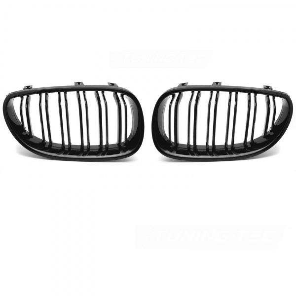 Grilles calandre BMW Serie 5 E60 E61 03-10 look M - Noir Brillant