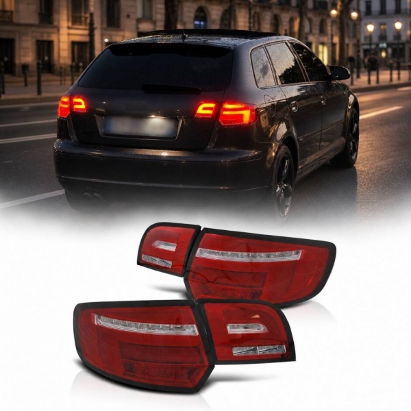2 Feux arriere AUDI A3 Sportback fullLED Dynamique 03-08 look 8V - Rouge / Clair