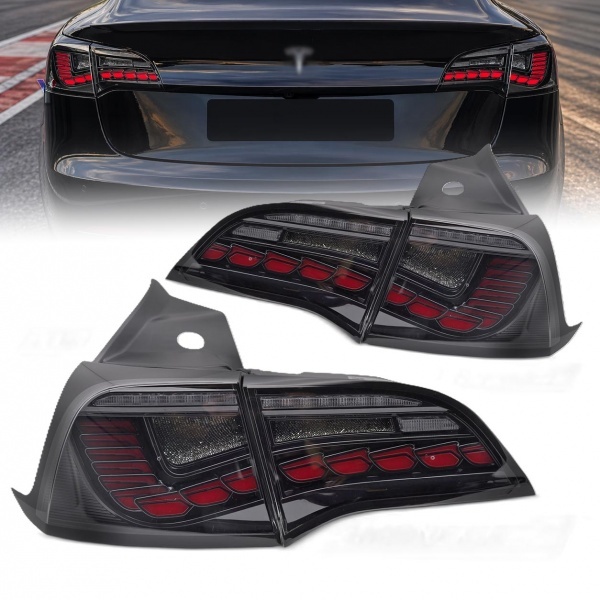 2 Feux arriere OLED dynamiques Tesla Model 3 Model Y - Noir fumé