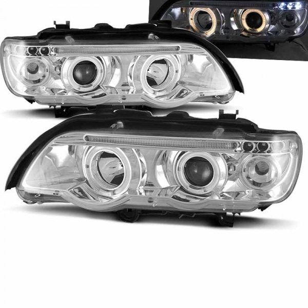 2 Phares avant BMW E53 X5 Angel Eyes - Chrome