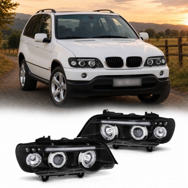 2 Phares BMW X5 E53 Angel Eyes Noir