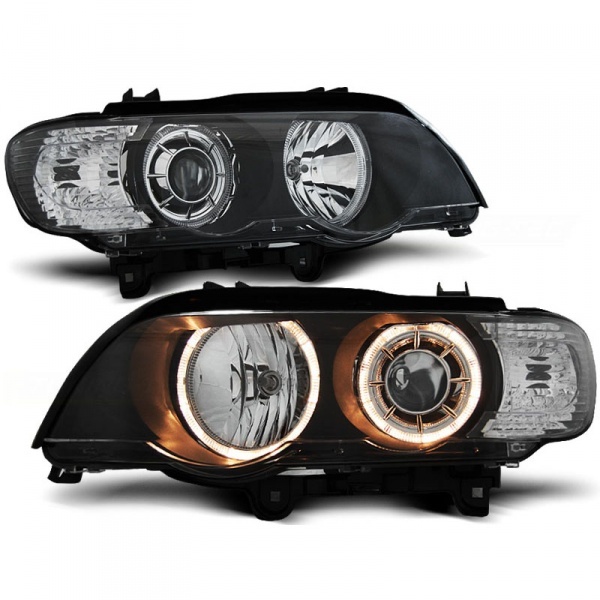 2 Phares avant BMW X5 E53 Angel Eyes 99-03 - Noir