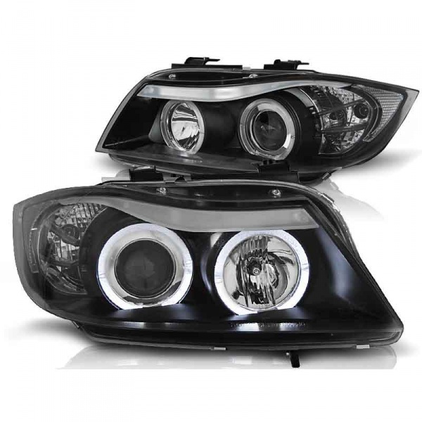 2 Phares avant BMW Serie 3 E90 E91 Angel Eyes LED 05-08 - Noir