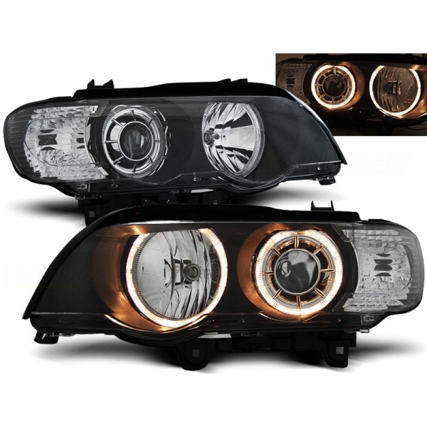 2 Phares avant BMW X5 E53 xenon Angel Eyes 99-03 - Noir