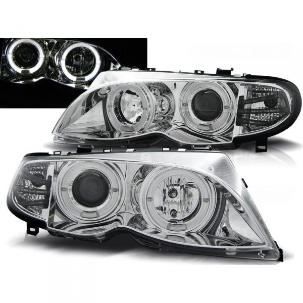 2 Phares avant LED angel eyes blanc - BMW E46 01-05 - Chrome