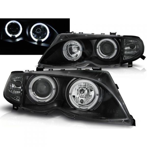 2 Phares avant BMW Série 3 E46 01-05 - Angel Eyes LED - Noir