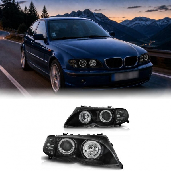2 Phares avant BMW Série 3 E46 01-05 - Angel Eyes LED - Noir