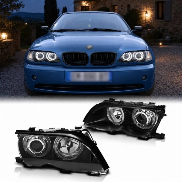 2 Phares avant BMW E46 Berline Angel Eyes LED Depo V2 - 01-05 - Noir