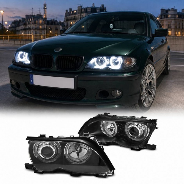 2 Phares avant BMW E46 Berline Angel Eyes LED Depo V2 - 01-05 - Noir