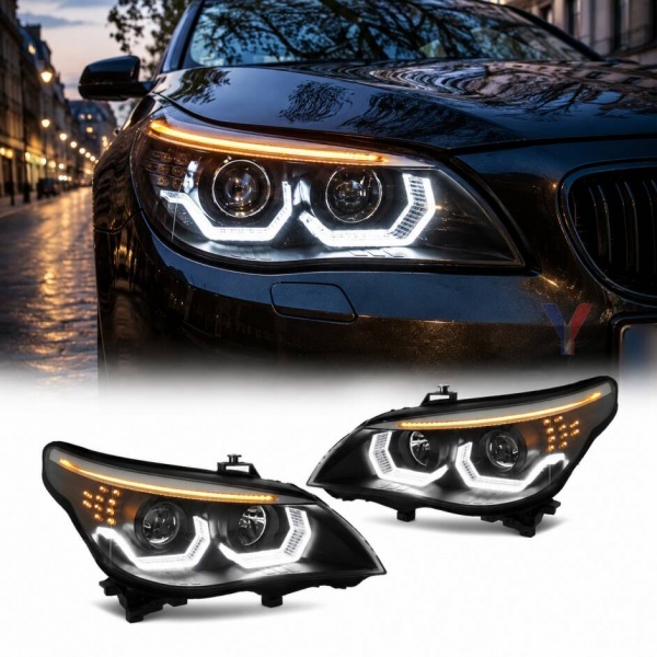 2 Phares BMW Serie 5 E60 E61 Angel Eyes LED 03-07 look Iconic - Noir