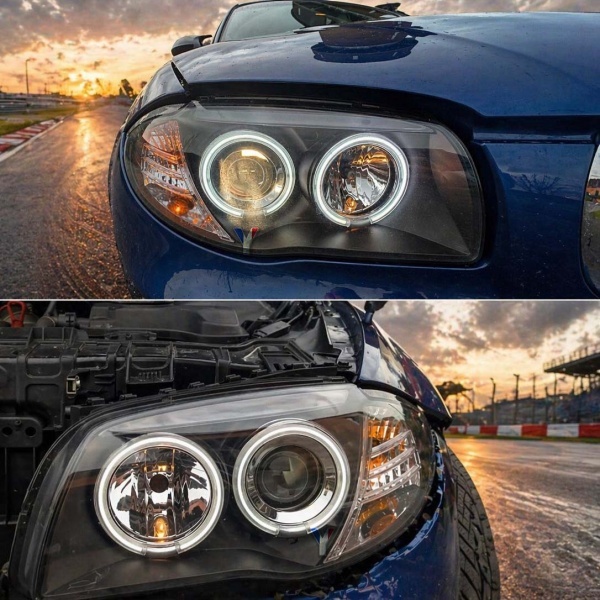 2 Phares avant BMW Serie 1 E81 E82 E87 Angel Eyes CCFL 04 et + - Noir