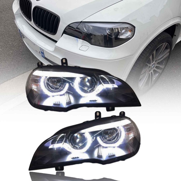 2 Phares xenon BMW X5 E70 Angel Eyes LED 07-13 - Noir