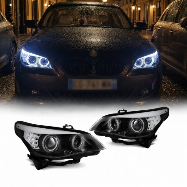 2 Phares avant BMW Serie 5 E60/E61 Xenon D1S Angel Eyes CCFL 05-07 - Noir