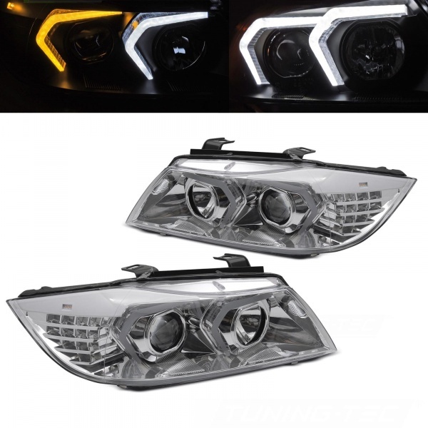 2 Phares BMW Serie 3 E90 E91 Angel Eyes LED 05-12 look Iconic 2 - Chrome