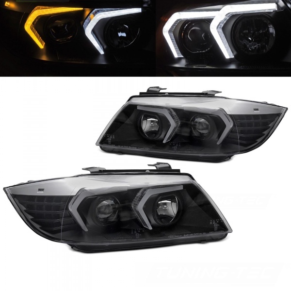 2 Phares BMW Serie 3 E90 E91 Angel Eyes LED 05-12 look Iconic 2 - Noir