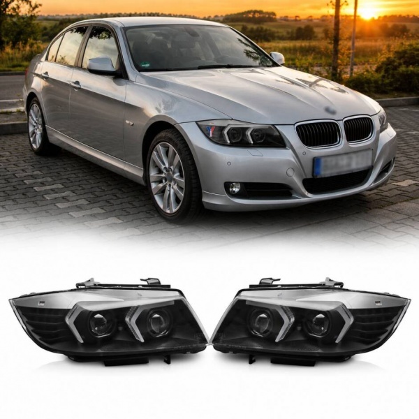 2 Phares xenon BMW Serie 3 E90 E91 LCI Angel Eyes LED 09-11 - look Iconic 2 - Noir