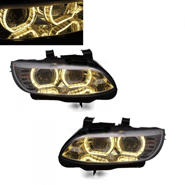 2 Phares xénon BMW Serie 3 E92 E93 Coupe Angel Eyes jaune U-LTI 05-10 - Chrome