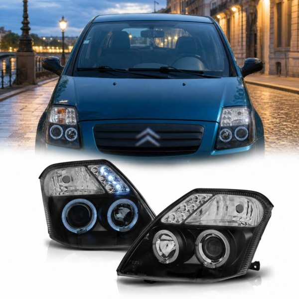 2 Phares angel eyes LED Citroen C2 -03-10 - Noir