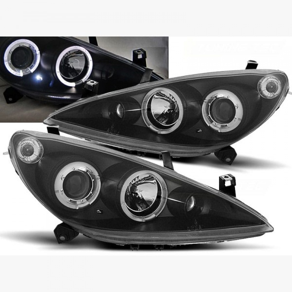 2 Phares avant Peugeot 307 01-05 Angel Eyes blanc - Noir