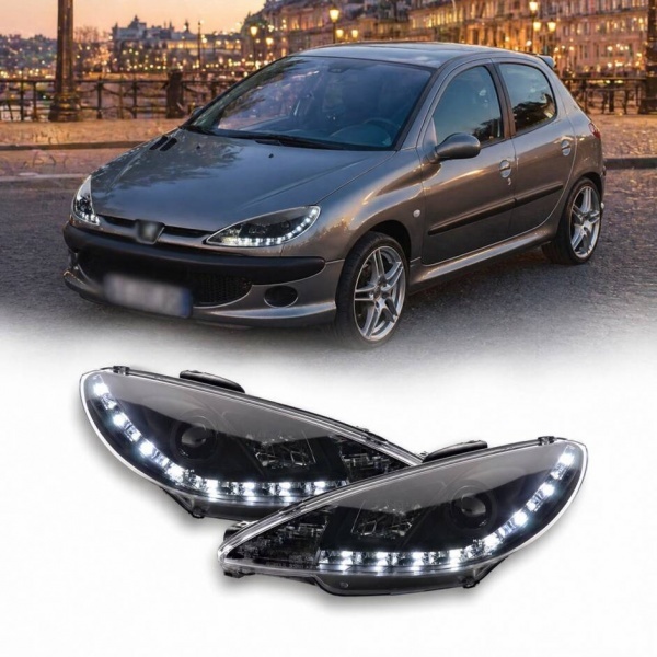 2 Phares avant Peugeot 206 Devil Eyes LED - Noir