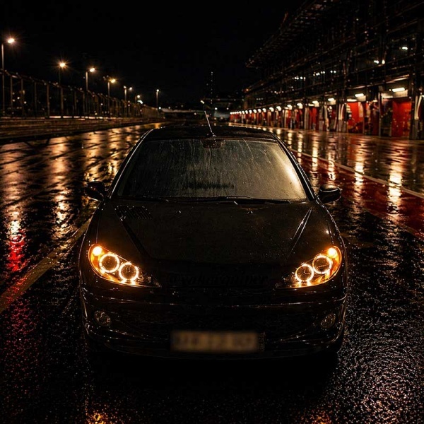 2 Phares avant Peugeot 206 Angel Eyes jaune - Noir