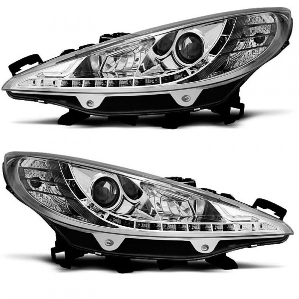 2 Phares avant Peugeot 207 Devil Eyes LED - Chrome