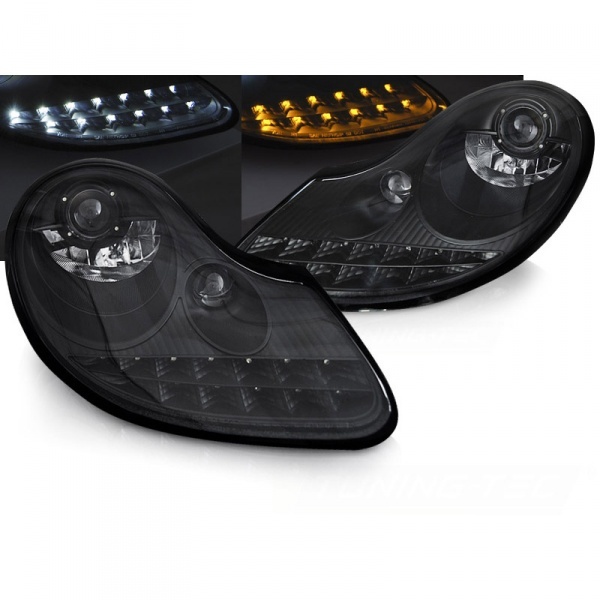 2 Phares Porsche Boxster 986 - 911 996 cligno LED - 96-04 - Noir Mat