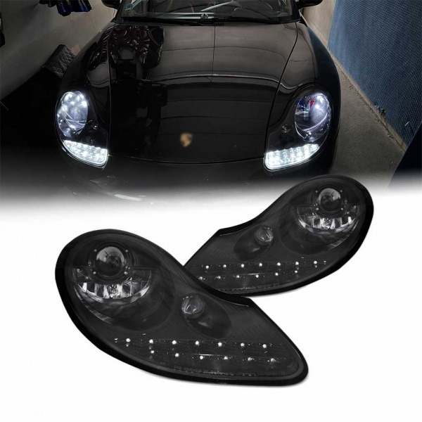 2 Phares Porsche Boxster 986 - 911 996 cligno LED - 96-04 - Noir Brillant