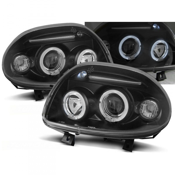 2 Phares avant Renault Clio 2 98-01 Angel Eyes LED - Noir