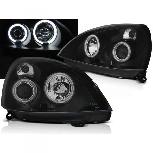 2 Phares avant Renault Clio 2 01-05 Angel Eyes CCFL - Noir