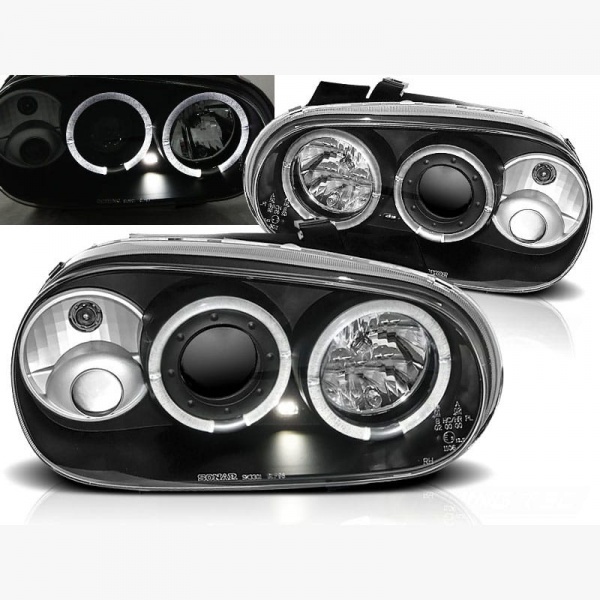2 Phares avant VW GOLF 4 Angel Eyes blanc 97-03 - Noir
