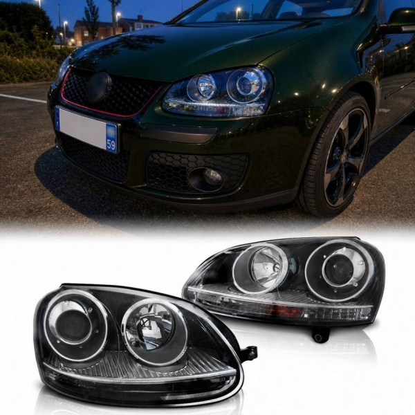 2 Phares avant VW golf 5 style GTI - Noir Chrome