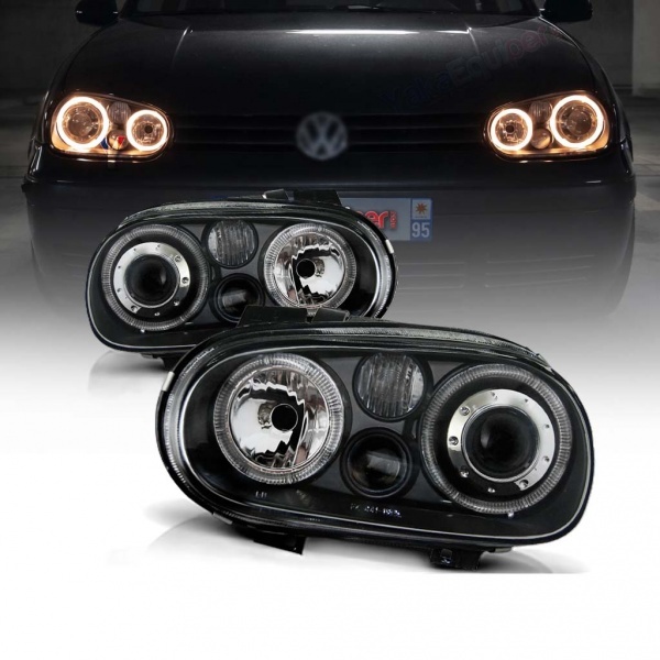 2 Phares avant VW GOLF 4 Angel Eyes - Noir