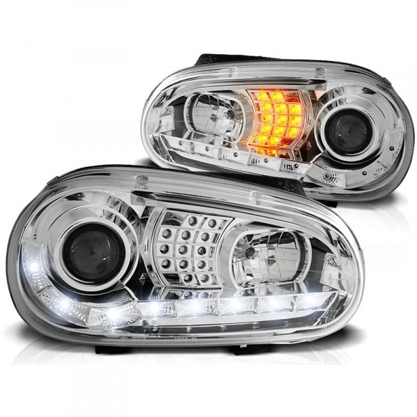 2 Phares VW GOLF 4 Dragon light LED - Chrome