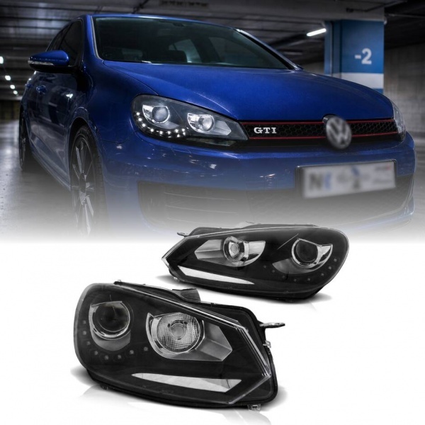 2 Phares avant VW GOLF 6 LED 08-12 Noir look xenon