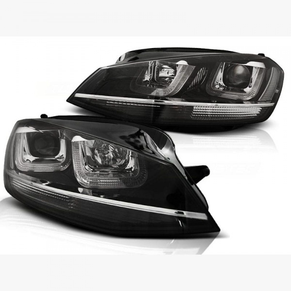 2 Phares avant VW Golf 7 - 3D LED - Noir + chrome
