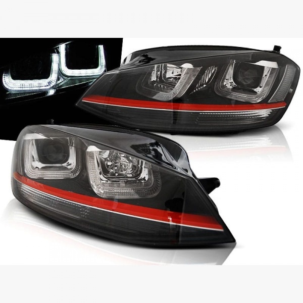 2 Phares avant VW Golf 7 - 3D LED - Noir + liseret rouge