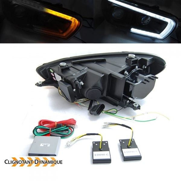 2 Phares avant VW Scirocco Devil  LED dynamiques 08-14  - Noir